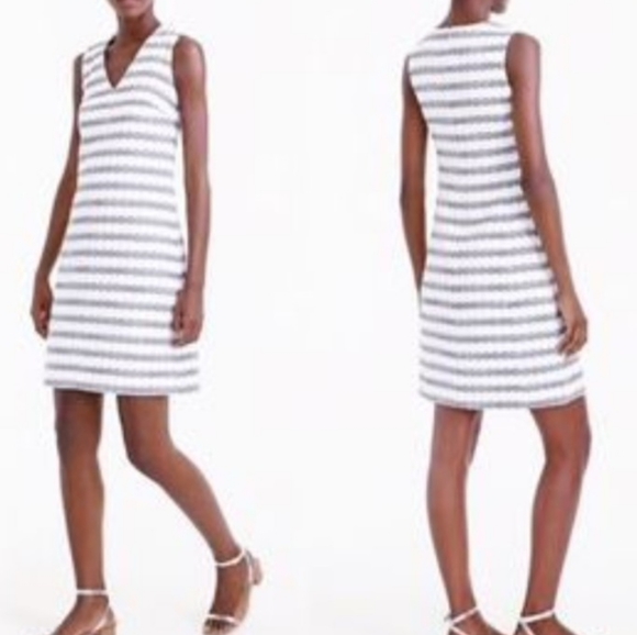 J Crew Tweed Sheath Dress Striped VNeck Navy Ivory - Picture 12 of 12